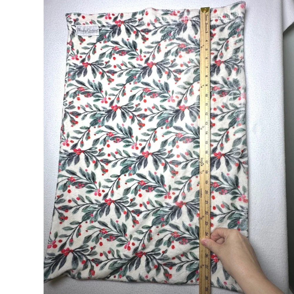 Minky Couture Holly Berry Plush Pillowcase Holiday Christmas Floral White Red